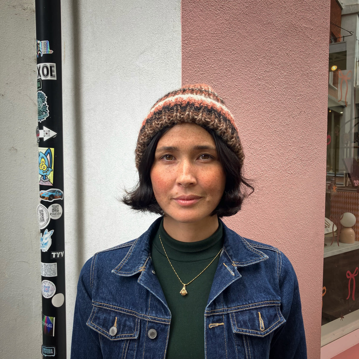 Multicoloured Brown, Rust & Cream Merino Blend Beanie by Maze Hill