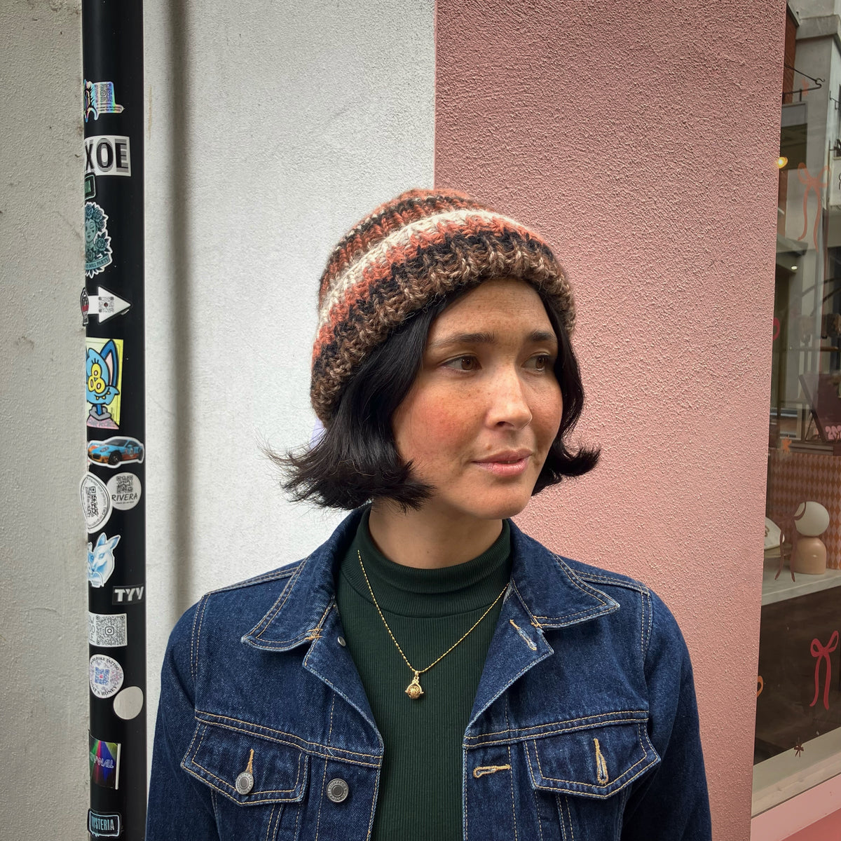 Multicoloured Brown, Rust & Cream Merino Blend Beanie by Maze Hill
