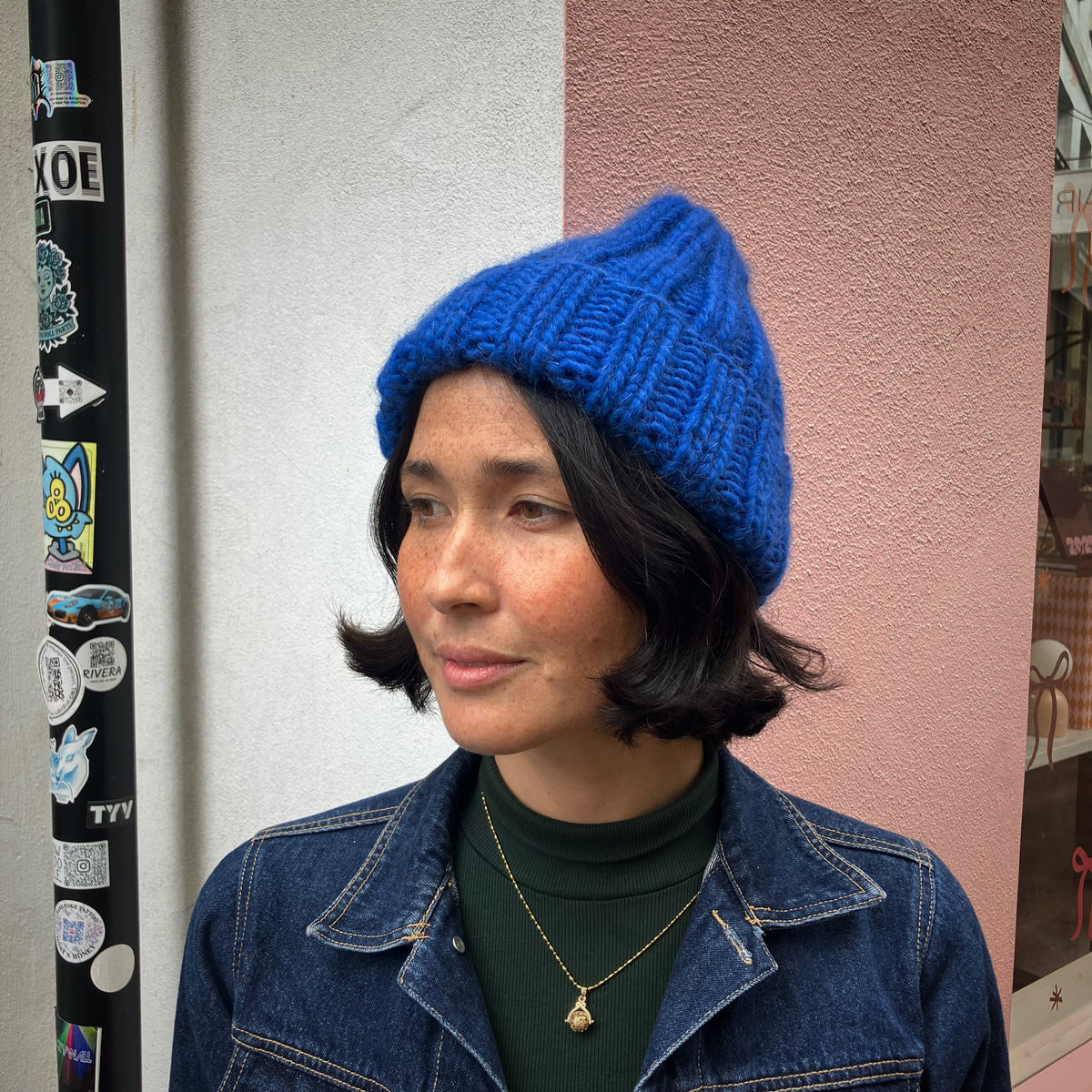 Cobalt Blue Chunky Ribbed Beanie In Merino Blend by Maze Hill