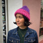 Pink & Purple Chunky Ribbed Beanie In Merino Blend by Maze Hill