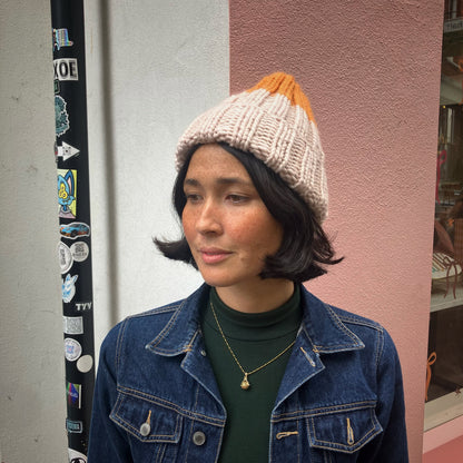 Two-Tone Mustard & Cream Merino Blend Beanie by Maze Hill