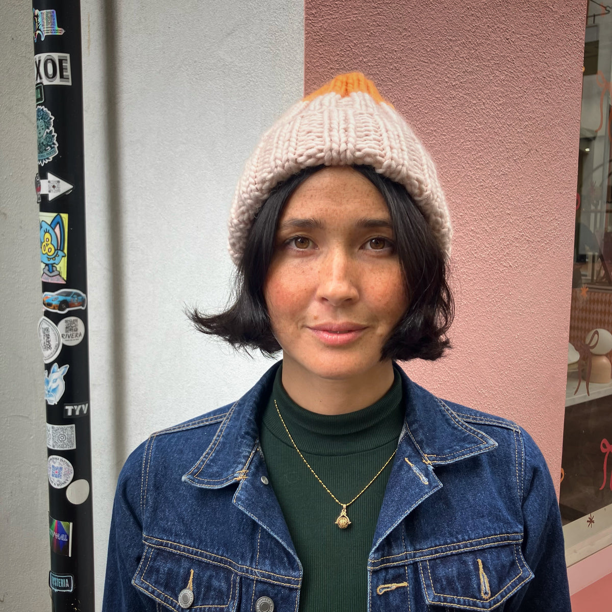 Two-Tone Mustard & Cream Merino Blend Beanie by Maze Hill