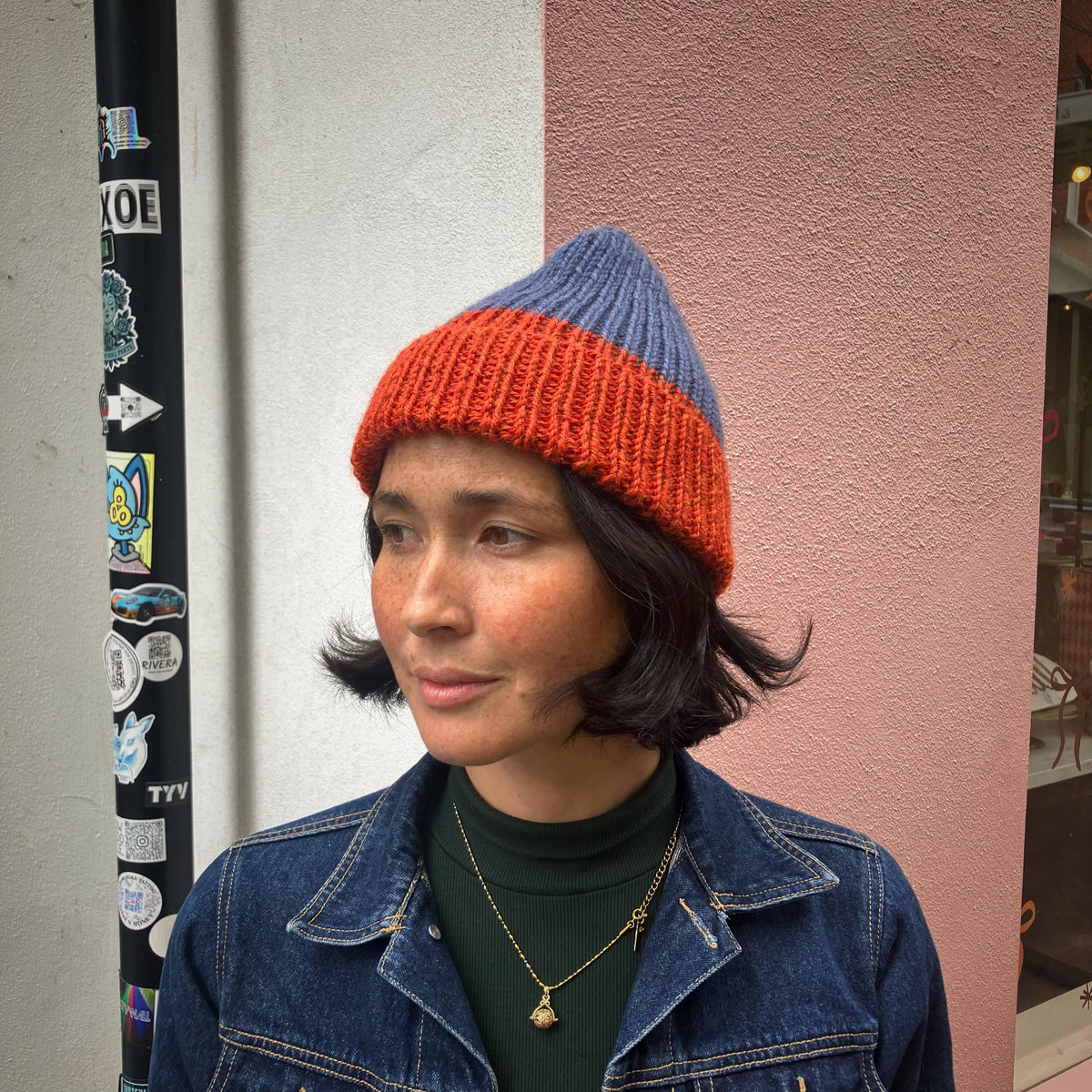 Blue & Rust Merino Blend Beanie by Maze Hill
