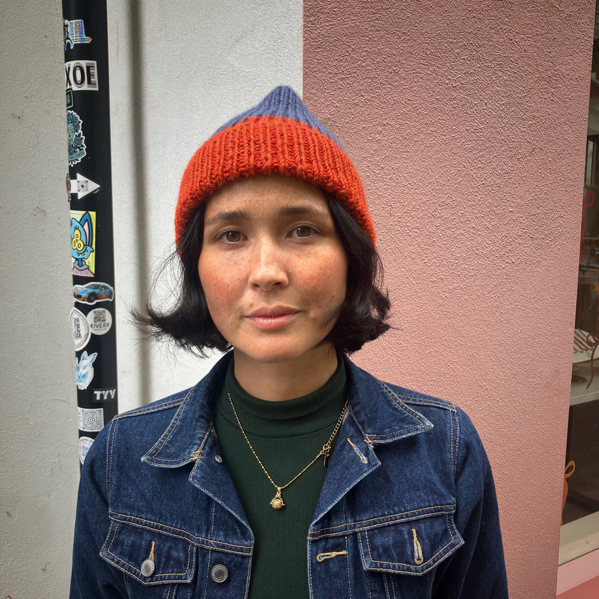 Blue & Rust Merino Blend Beanie by Maze Hill