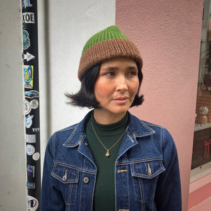 Brown & Green Two-Tone Merino Blend Beanie by Maze Hill
