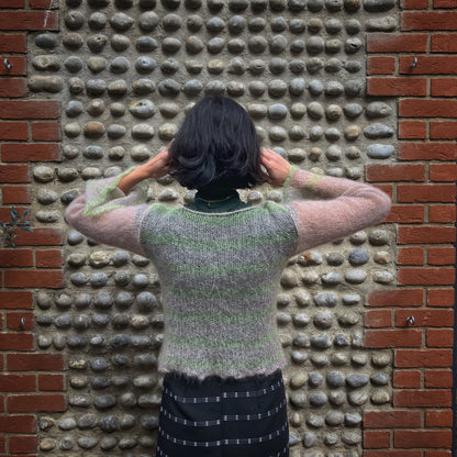 Open Knit Striped Jumper - Beige & Sage Mohair Silk