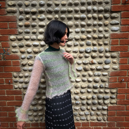 Open Knit Striped Jumper - Beige & Sage Mohair Silk