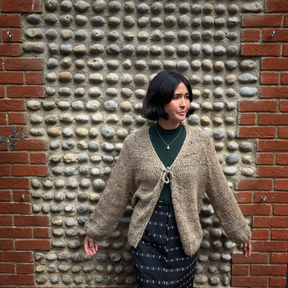Alpaca Wool Blend Tie-Front Cardigan - Brown Marl