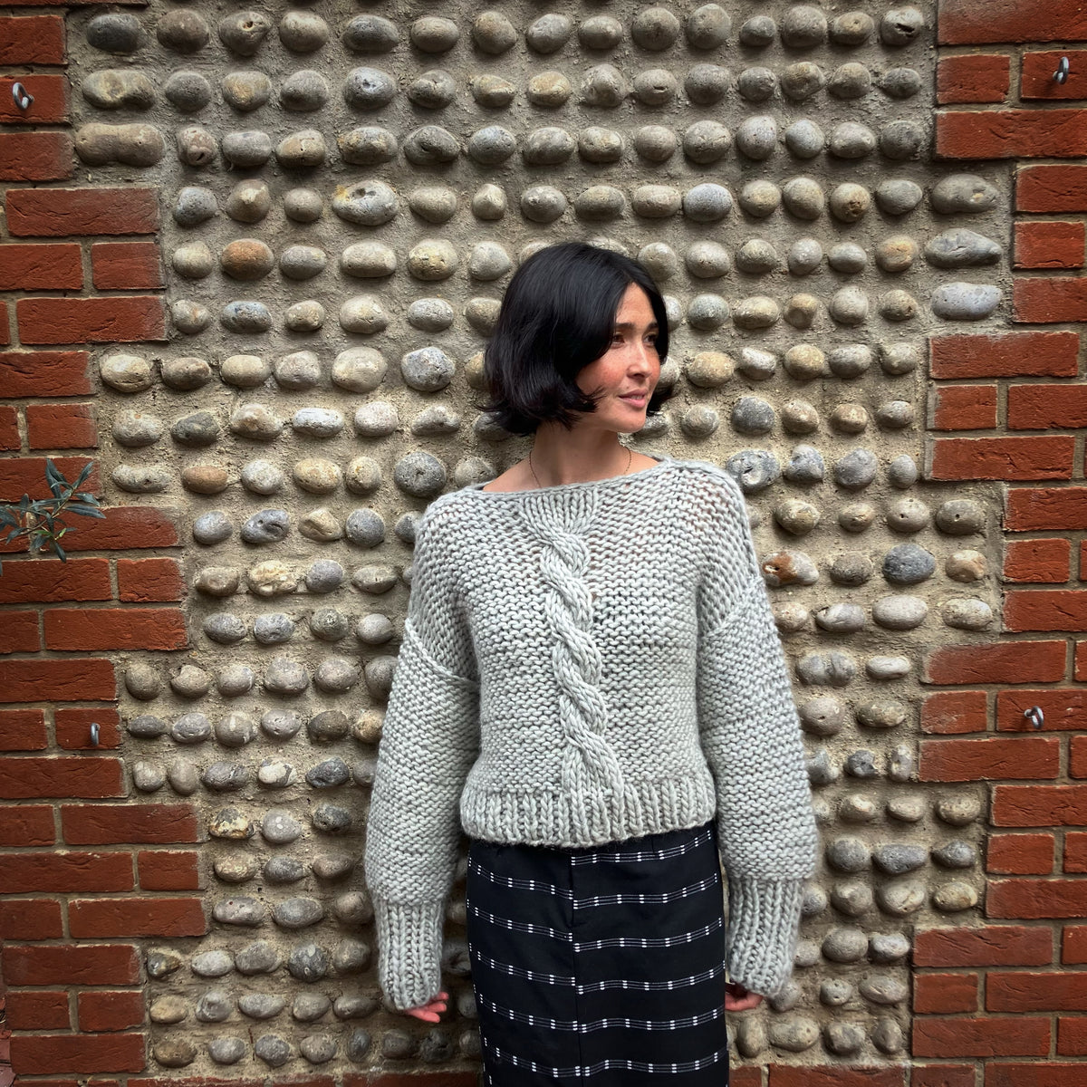 Chunky Wool Cable-Knit Jumper - Grey Marl