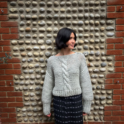 Chunky Wool Cable-Knit Jumper - Grey Marl
