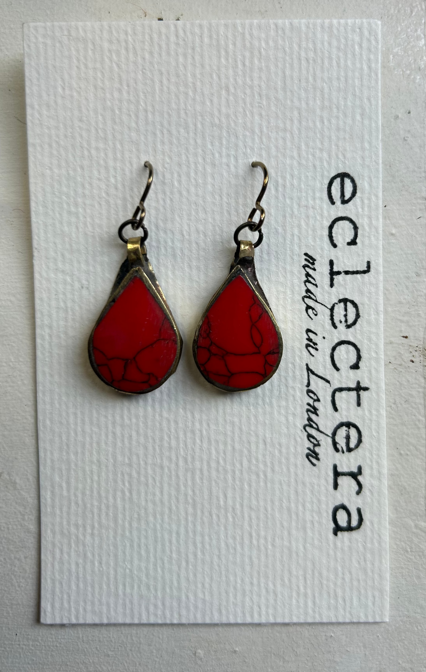Afghan Earrings by eclectera - White teardrop