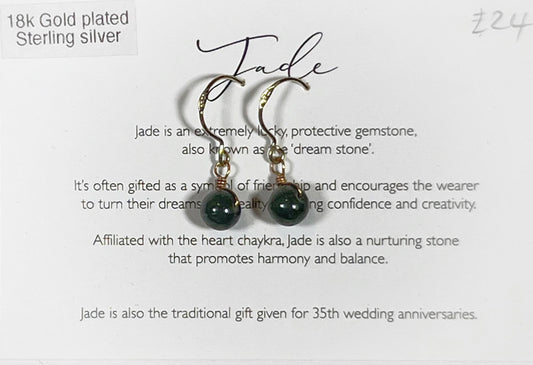 Green Jade Gemstone Hoop Earrings Sterling Silver by Toba