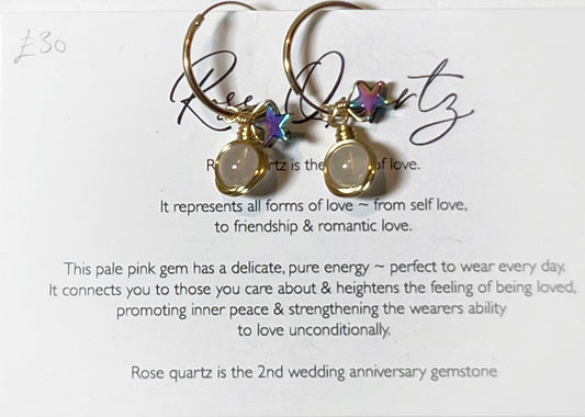 18k Gold-Plated Sterling Silver Rose Quartz & Star Hoop Earrings by Toba