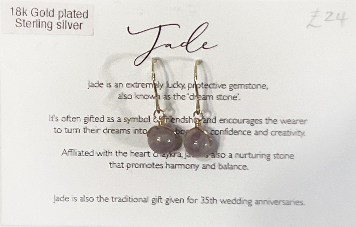 18k Gold Plated Sterling Silver Jade Drop Earrings by Toba
