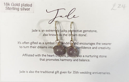 18k Gold Plated Sterling Silver Jade Drop Earrings by Toba