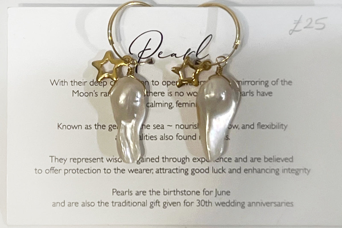 18k Gold Plated Pearl Sterling Silver & Star Hoop Earrings by Toba