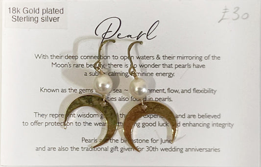 18k Gold-Plated Sterling Silver Pearl & Crescent Moon Earrings by Toba