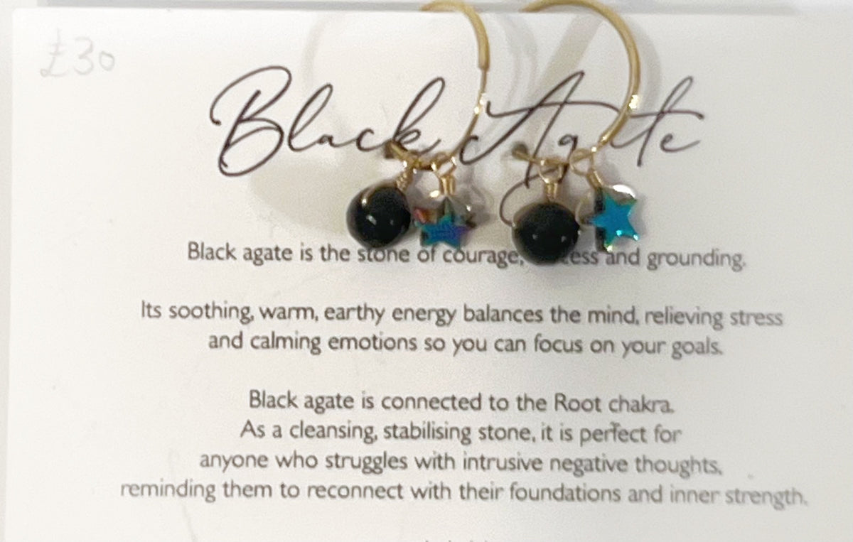 Black Agate Star Charm Earrings by Toba