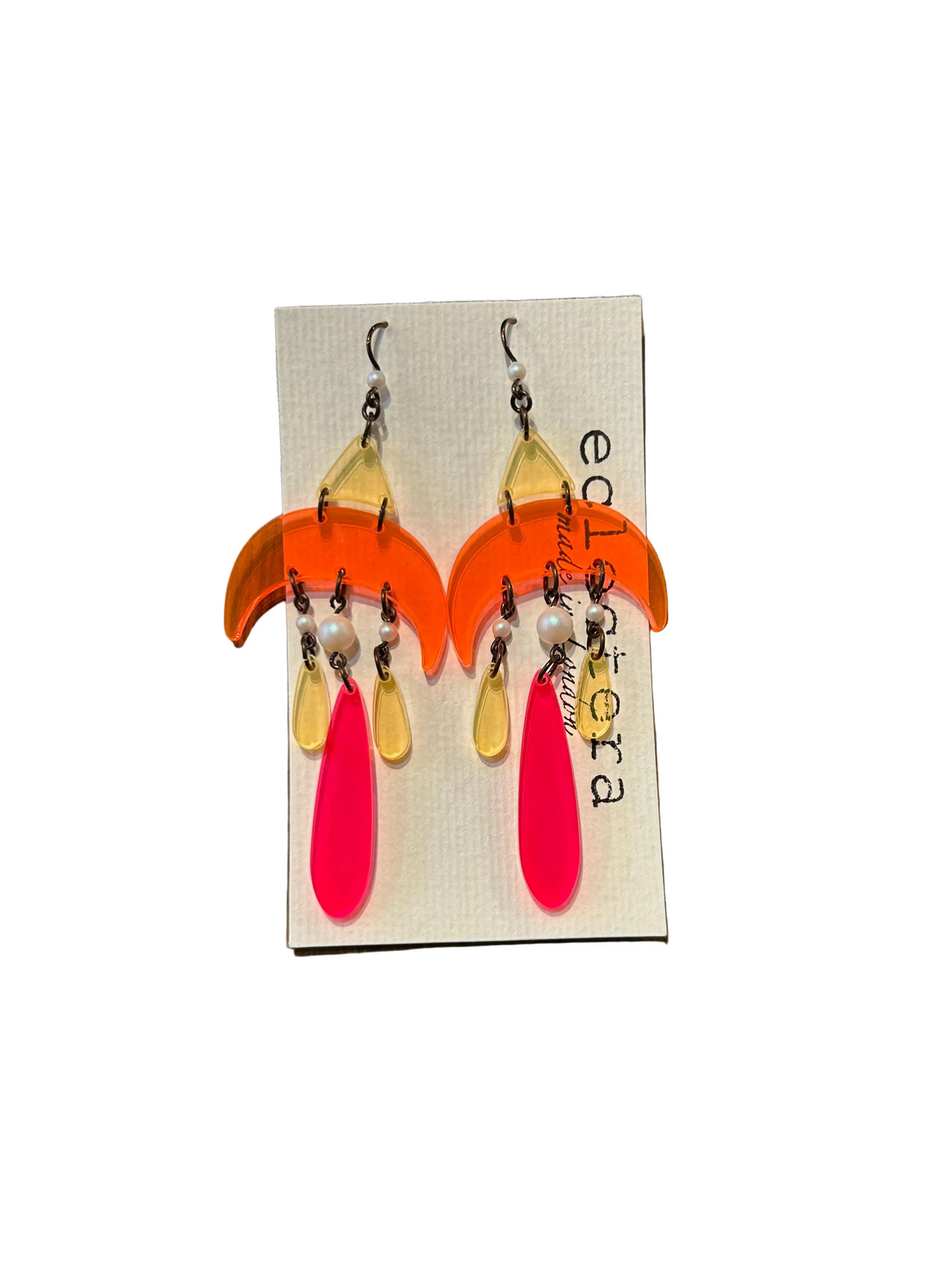 Ada Earrings by eclectera - Statement recycled acrylic and pearl Sunset