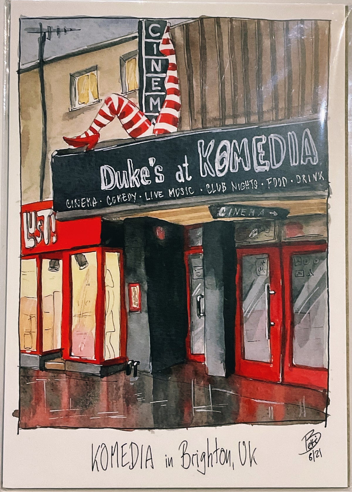 Komedia In Brighton Watercolour Sketch a5 Print by Betti Jordan