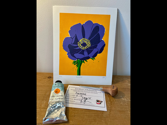 Betti Jordan Art - Original Lino Print: 'Anemone' by Betti Jordan Art