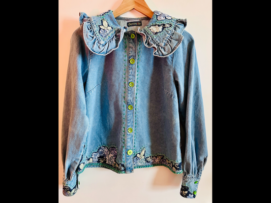 Upcycled Denim Top Featuring A Charming Frilled Statement Collar by Denimite