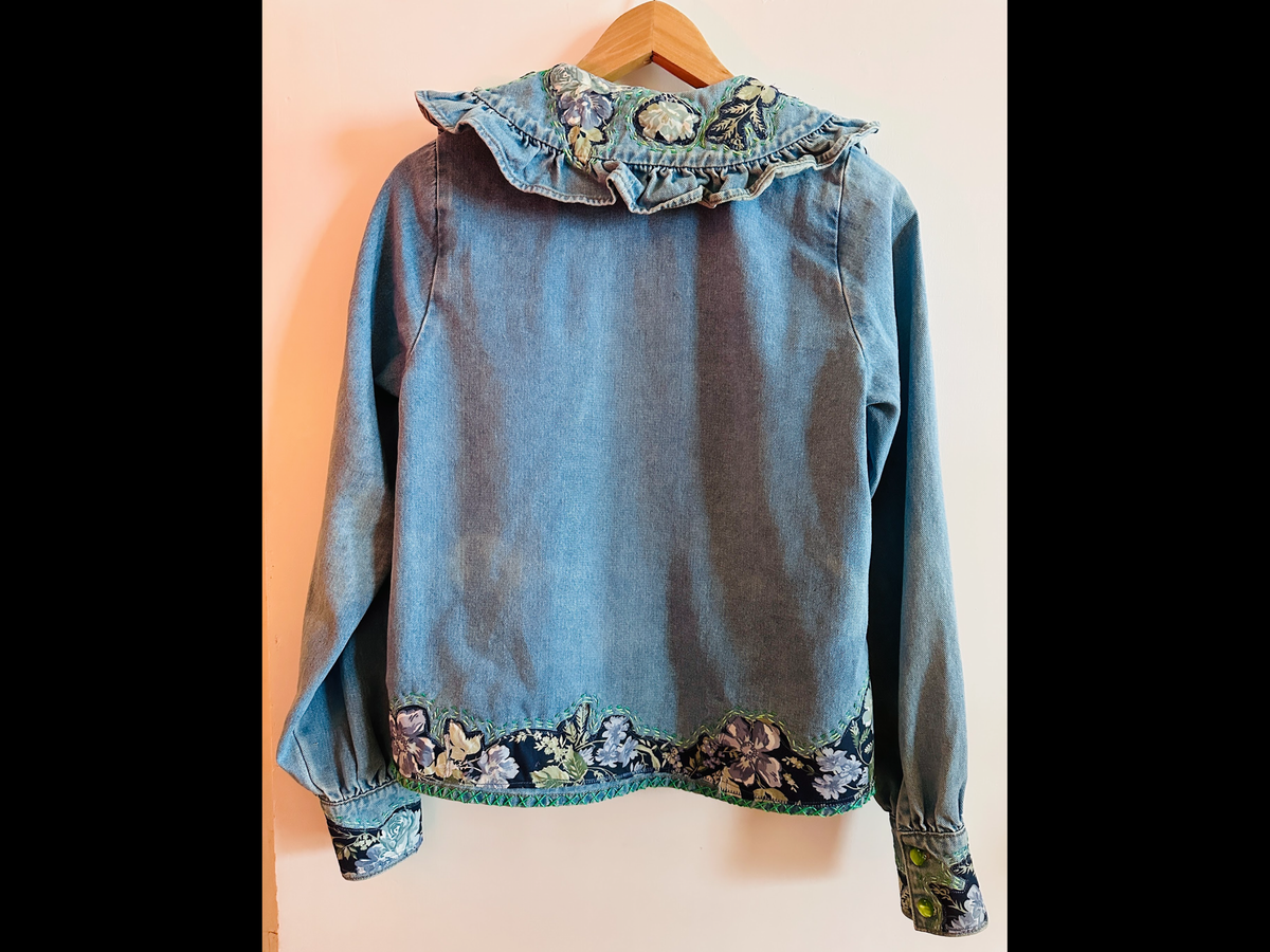 Upcycled Denim Top Featuring A Charming Frilled Statement Collar by Denimite