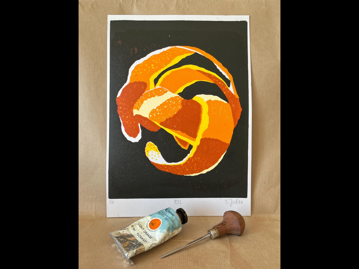 Original Lino Print: 'Orange Peel' by Betti Jordan Art