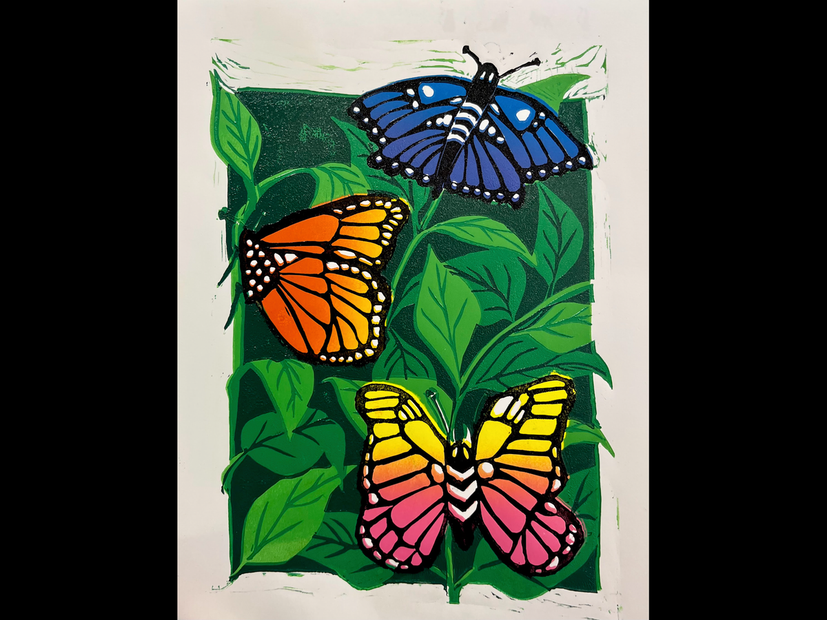 Original Lino Print: 'Butterflies' by Betti Jordan Art