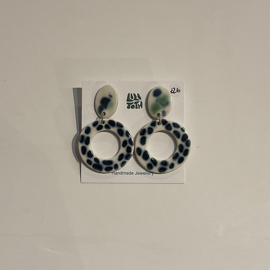 White, Blue & green 2 Tier Ceramic stud Earrings by Lili Toth