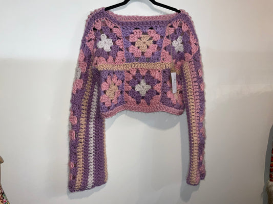 12.5mm Cropped Crochet Jumper - Purple & Pink