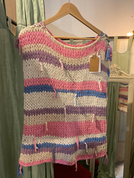 12.5mm Recycled Cotton Striped Knitted Vest - Multi