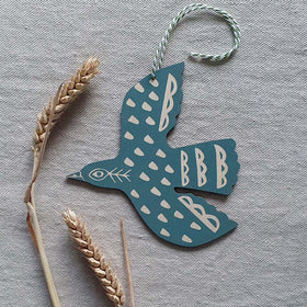 Hand-Printed Blackbird Hanging Decoration - by Kate Millbank