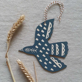 Hand-Printed Blackbird Hanging Decoration - by Kate Millbank