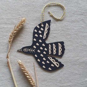 Hand-Printed Blackbird Hanging Decoration - by Kate Millbank