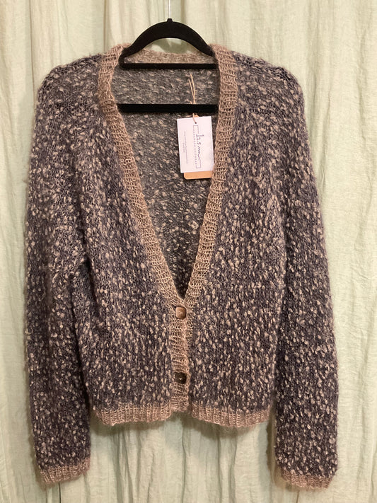 Textured Grey And Vintage Mauve Mohair, Merino And Silk Handmade Cardigan by 12.5MM