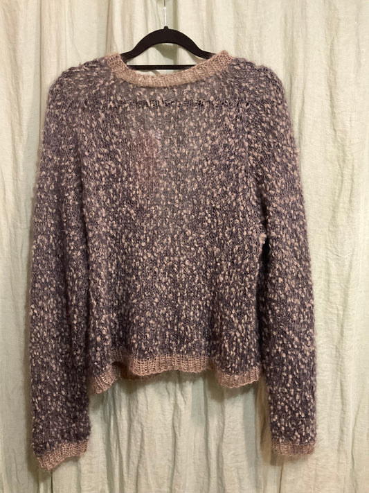 Textured Grey And Vintage Mauve Mohair, Merino And Silk Handmade Cardigan by 12.5MM
