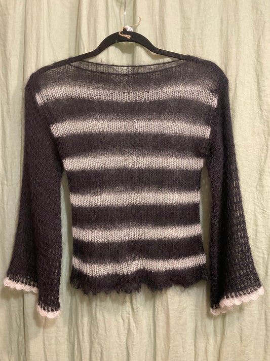 Black And White Striped Mohair And Silk Handmade Jumper by 12.5MM