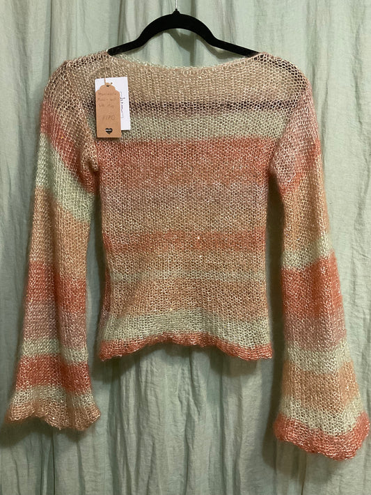 Peach And Green Cream Mohair And Silk Handmade Jumper by 12.5MM