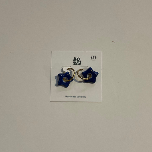 Blue Star Ceramic Hoop Earrings by Lili Toth