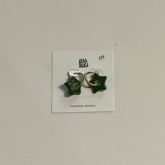 Green Star Ceramic Hoop Earrings by Lili Toth