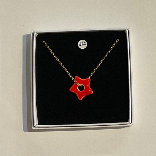 Red Star Pendant  Necklace by Lili Toth