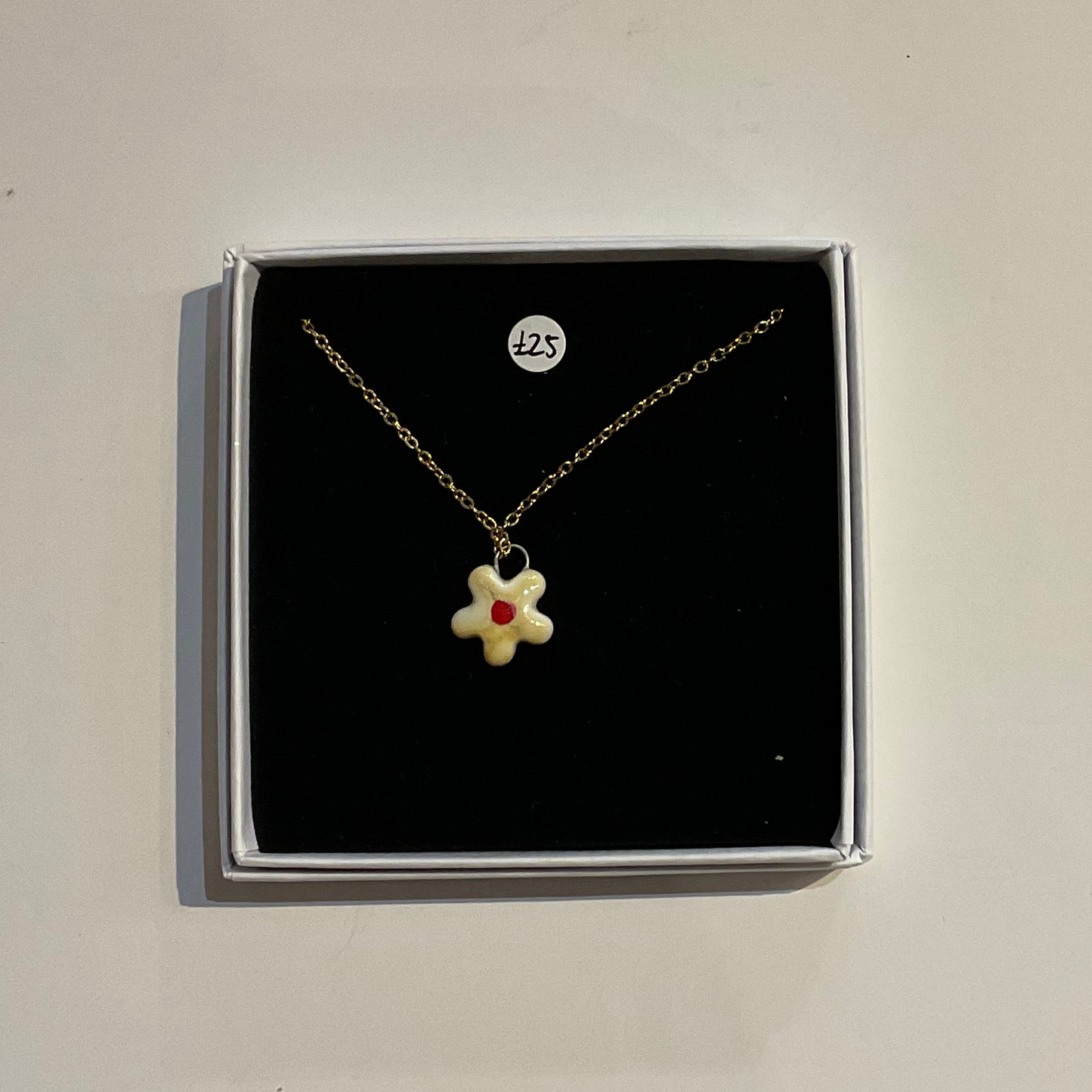 Flower with Red Centre Pendant  Necklace by Lili Toth