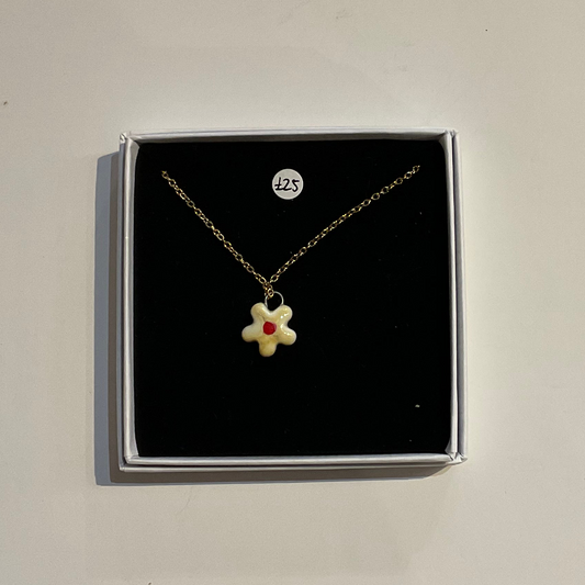 Flower with Red Centre Pendant  Necklace by Lili Toth