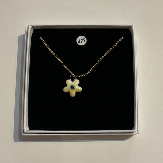Flower with Green Centre Pendant  Necklace by Lili Toth