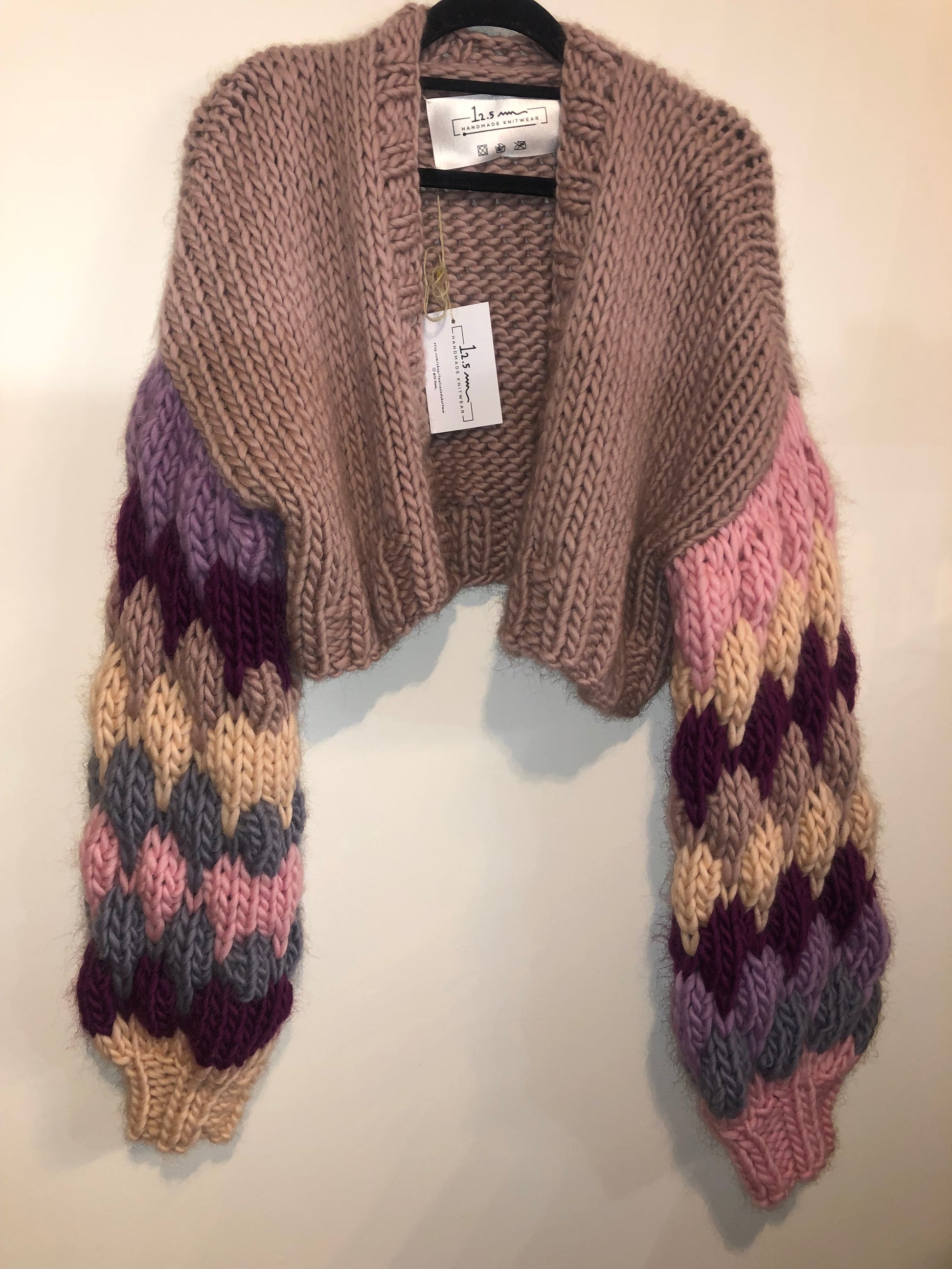 12.5mm Merino Wool Bubble Sleeve Cardigan - Brown/Multi