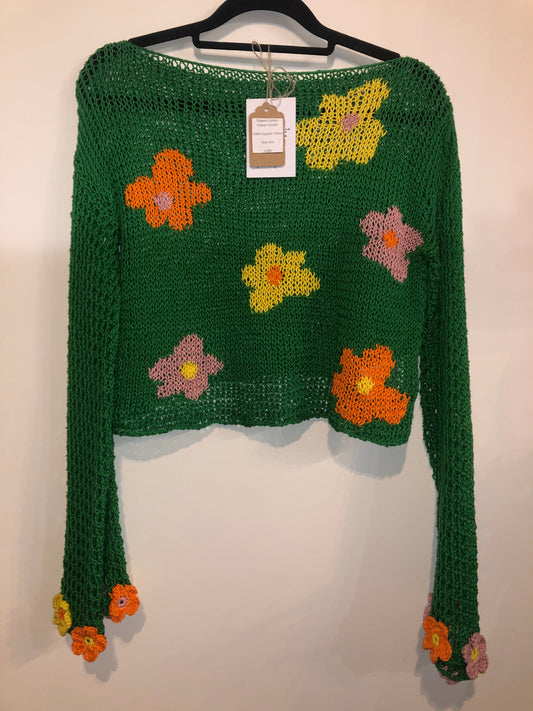 12.5mm Organic Cotton Flower Jumper - Green