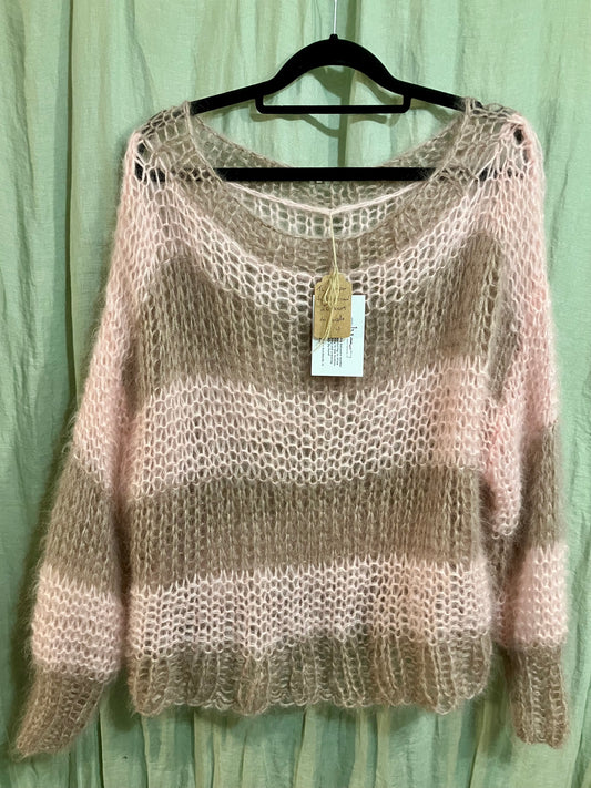 Handmade Striped Pink And Taupe Mohair And Silk Jumper by 12.5MM