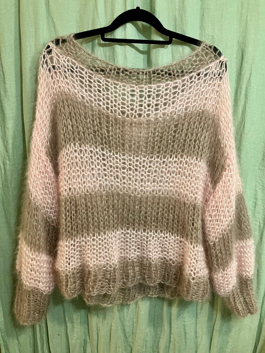 Handmade Striped Pink And Taupe Mohair And Silk Jumper by 12.5MM