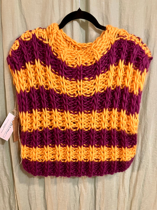 Zero Waste Merino Vest In Plum And Yellow by 12.5MM